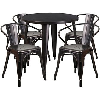 Flash Furniture 30'' Round Metal Indoor-Outdoor Table Set with 4 Arm Chairs