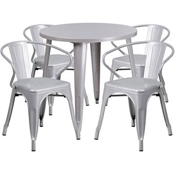 Flash Furniture 30'' Round Metal Indoor-Outdoor Table Set with 4 Arm Chairs