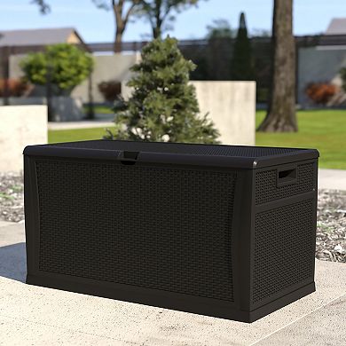 Flash Furniture 120 Gallon Plastic Deck Box for Outdoor Patio Storage & Deck Organization