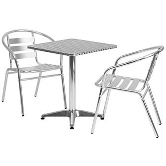 Flash Furniture 23.5" Square Aluminum Indoor-Outdoor Table Set with 2 Slat Back Chairs