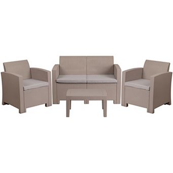 Flash Furniture 4 pc Outdoor Faux Rattan Chair, Loveseat and Table Set