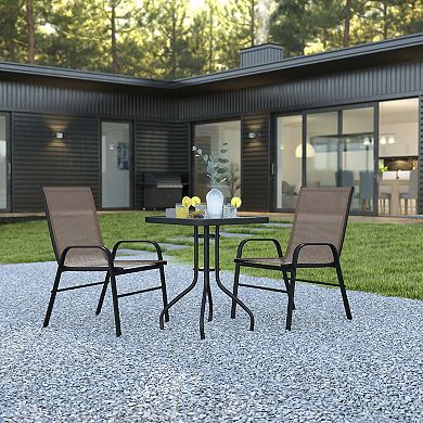 Flash Furniture 3 Piece Patio Dining Set - Glass Table, 2 Flex Stack Chairs