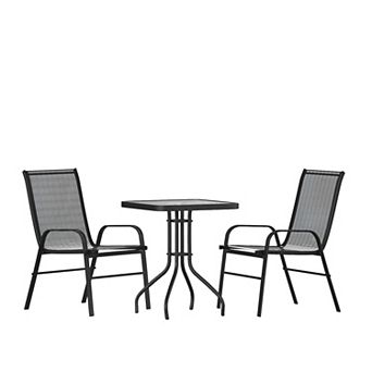Flash Furniture 3 pc Patio Dining Set - Glass Table, 2 Flex Stack Chairs