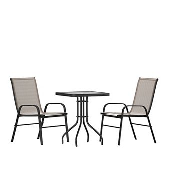 Flash Furniture 3 pc Patio Dining Set - Glass Table, 2 Flex Stack Chairs