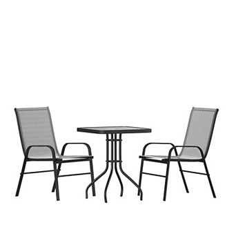 Flash Furniture 3 pc Patio Dining Set - Glass Table, 2 Flex Stack Chairs