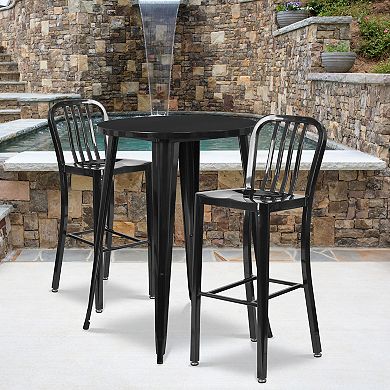 Flash Furniture 30'' Round Metal Indoor-Outdoor Bar Table Set with 2 Vertical Slat Back Stools