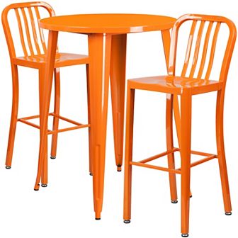 Flash Furniture 30'' Round Metal Indoor-Outdoor Bar Table Set with 2 Vertical Slat Back Stools