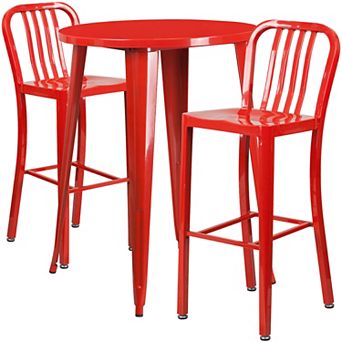 Flash Furniture 30'' Round Metal Indoor-Outdoor Bar Table Set with 2 Vertical Slat Back Stools
