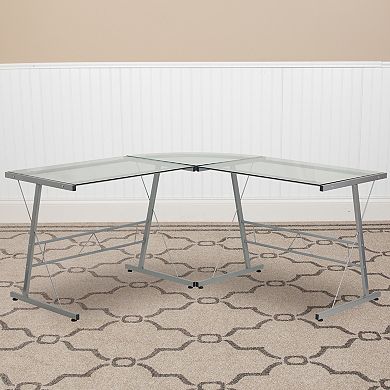 Flash Furniture L-Shaped Computer Corner Glass Desk, Gaming Desk, Home Office Corner Desk