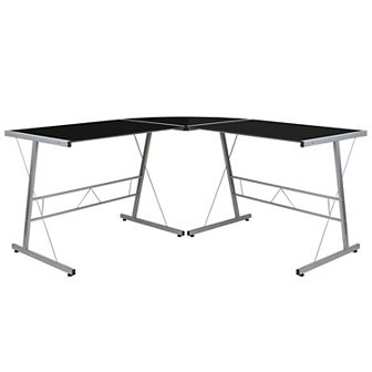 Flash Furniture L-Shaped Computer Corner Glass Desk, Gaming Desk, Home Office Corner Desk