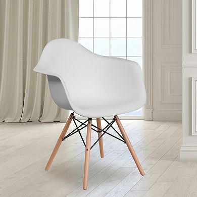 Flash Furniture Plastic Chair with Arms and Wooden Legs