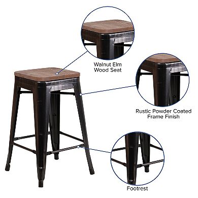 Flash Furniture 24" High Backless Metal Counter Height Stool with Square Wood Seat