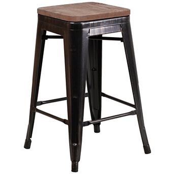 Flash Furniture 24" High Backless Metal Counter Height Stool with Square Wood Seat