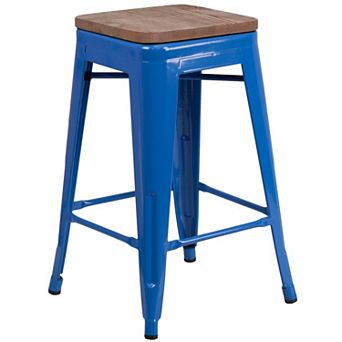 Flash Furniture 24" High Backless Metal Counter Height Stool with Square Wood Seat