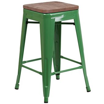 Flash Furniture 24" High Backless Metal Counter Height Stool with Square Wood Seat