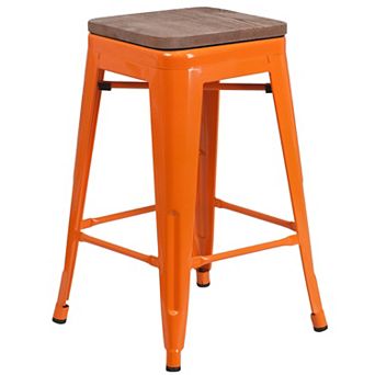 Flash Furniture 24" High Backless Metal Counter Height Stool with Square Wood Seat