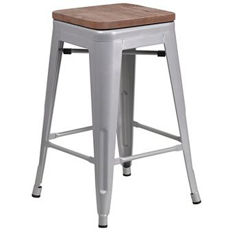 Flash Furniture 24" High Backless Metal Counter Height Stool with Square Wood Seat