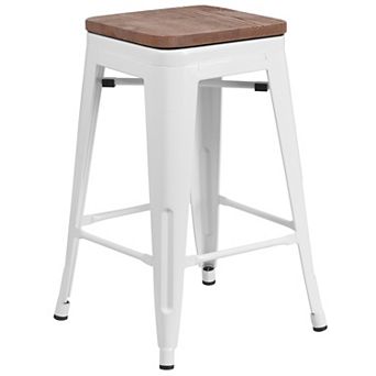Flash Furniture 24" High Backless Metal Counter Height Stool with Square Wood Seat
