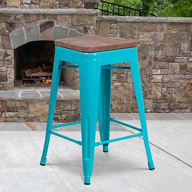Flash Furniture 24" High Backless Counter Height Stool with Square Wood Seat