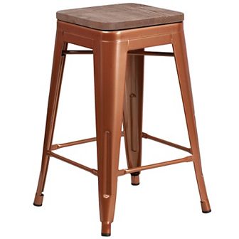 Flash Furniture 24" High Backless Counter Height Stool with Square Wood Seat