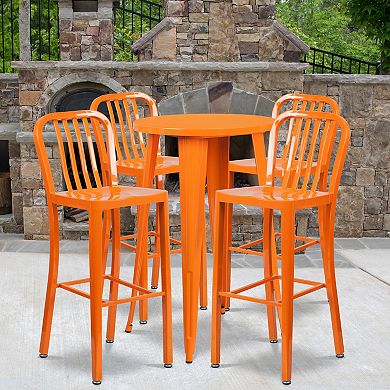 Flash Furniture 24'' Round Metal Indoor-Outdoor Bar Table Set with 4 Vertical Slat Back Stools