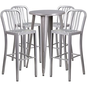 Flash Furniture 24'' Round Metal Indoor-Outdoor Bar Table Set with 4 Vertical Slat Back Stools