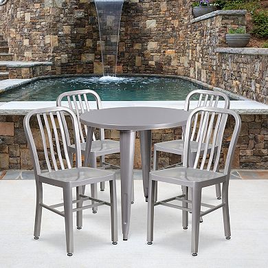 Flash Furniture 30'' Round Metal Indoor-Outdoor Table Set with 4 Vertical Slat Back Chairs