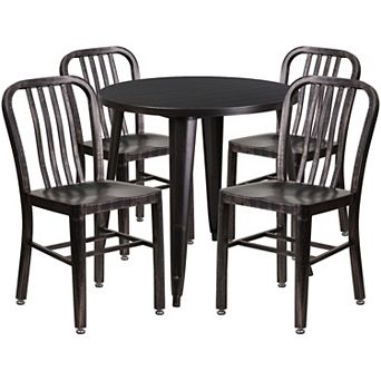 Flash Furniture 30'' Round Metal Indoor-Outdoor Table Set with 4 Vertical Slat Back Chairs