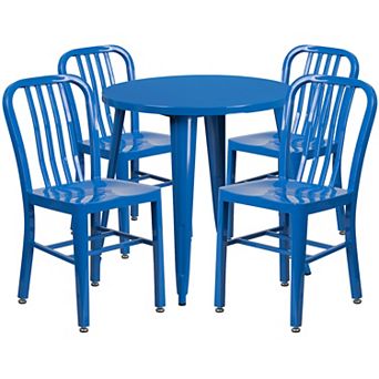 Flash Furniture 30'' Round Metal Indoor-Outdoor Table Set with 4 Vertical Slat Back Chairs