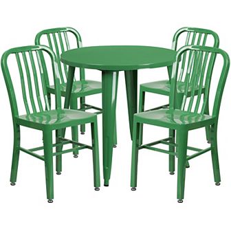 Flash Furniture 30'' Round Metal Indoor-Outdoor Table Set with 4 Vertical Slat Back Chairs