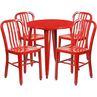 Flash Furniture 30'' Round Metal Indoor-Outdoor Table Set with 4 Vertical Slat Back Chairs