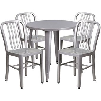 Flash Furniture 30'' Round Metal Indoor-Outdoor Table Set with 4 Vertical Slat Back Chairs