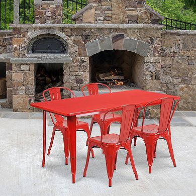 Flash Furniture 31.5'' x 63'' Rectangular Metal Indoor-Outdoor Table Set with 4 Stack Chairs