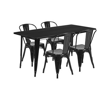 Flash Furniture 31.5'' x 63'' Rectangular Metal Indoor-Outdoor Table Set with 4 Stack Chairs