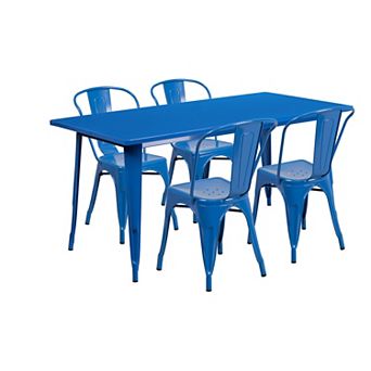 Flash Furniture 31.5'' x 63'' Rectangular Metal Indoor-Outdoor Table Set with 4 Stack Chairs