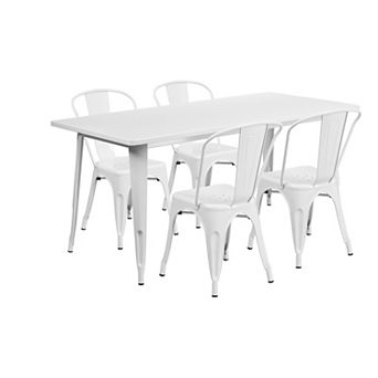 Flash Furniture 31.5'' x 63'' Rectangular Metal Indoor-Outdoor Table Set with 4 Stack Chairs