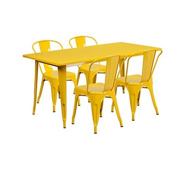 Flash Furniture 31.5'' x 63'' Rectangular Metal Indoor-Outdoor Table Set with 4 Stack Chairs
