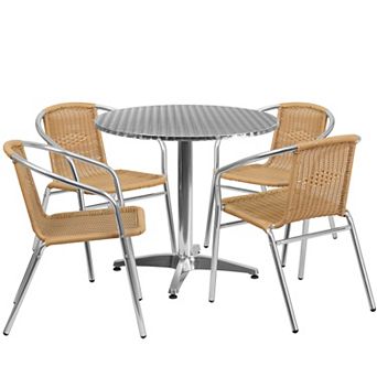 Flash Furniture 31.5'' Round Aluminum Indoor-Outdoor Table Set with 4 Rattan Chairs