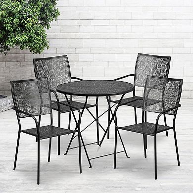 Flash Furniture 30'' Round Indoor-Outdoor Folding Patio Table Set with 4 Square Back Chairs