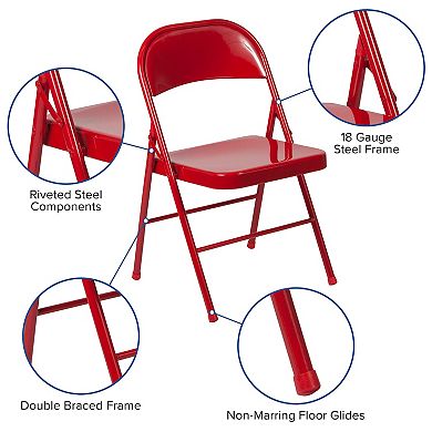 Flash Furniture 2 Pack Double Braced Metal Folding Chair