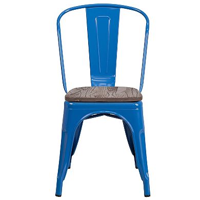 Flash Furniture Metal Stackable Chair with Wood Seat