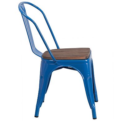 Flash Furniture Metal Stackable Chair with Wood Seat
