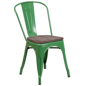 Flash Furniture Metal Stackable Chair with Wood Seat