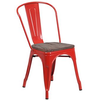 Flash Furniture Metal Stackable Chair with Wood Seat