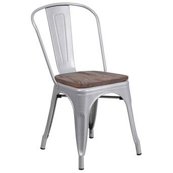 Flash Furniture Metal Stackable Chair with Wood Seat