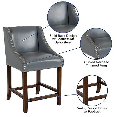 Flash Furniture 24" High Transitional Wood Counter Height Stool with Nail Trim, Set of 2