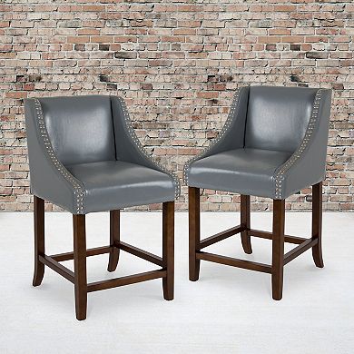 Flash Furniture 24" High Transitional Wood Counter Height Stool with Nail Trim, Set of 2