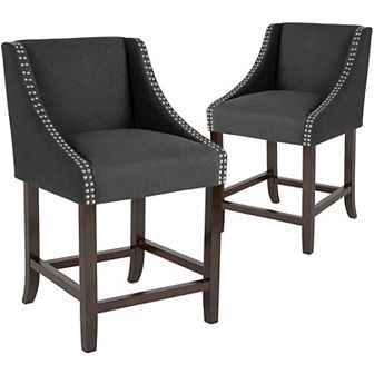 Flash Furniture 24" High Transitional Wood Counter Height Stool with Nail Trim, Set of 2