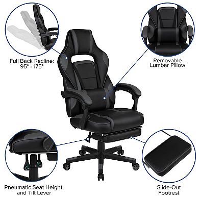 Flash Furniture Gaming Desk Set - Cup/Headset Holder/Reclining & Footrest