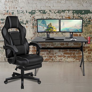Flash Furniture Gaming Desk Set - Cup/Headset Holder/Reclining & Footrest